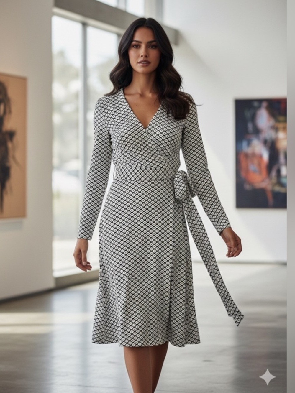 Bigio Collection Women's Size 16 Dress Geometry Print White Black Dress